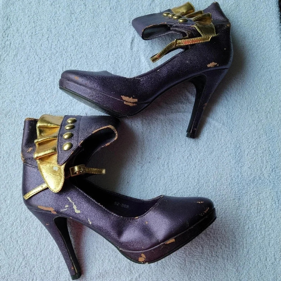 Purple and  Gold High Heels Boots - Picture 3 of 16